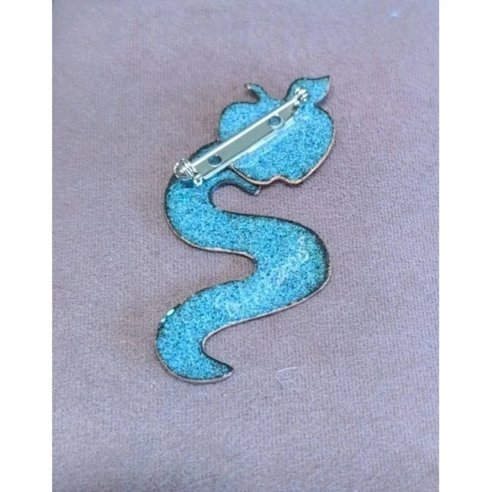 Enamel on Copper Snake Apple Brooch Susan Jones Hunt Signed S Jones 2008